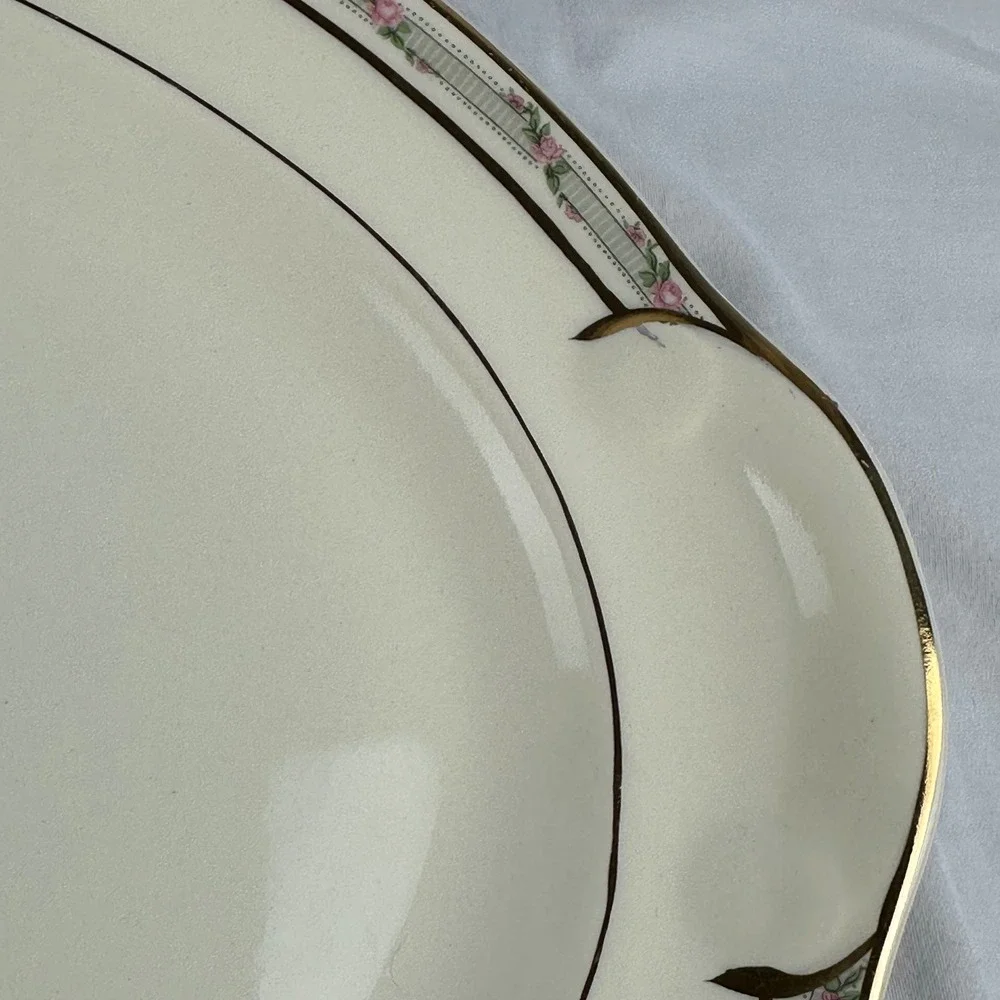 Vtg Taylor Smith Taylor TS&T Rosebud Platter‎ Gold Gilt 15 inch 1945 Ironstone